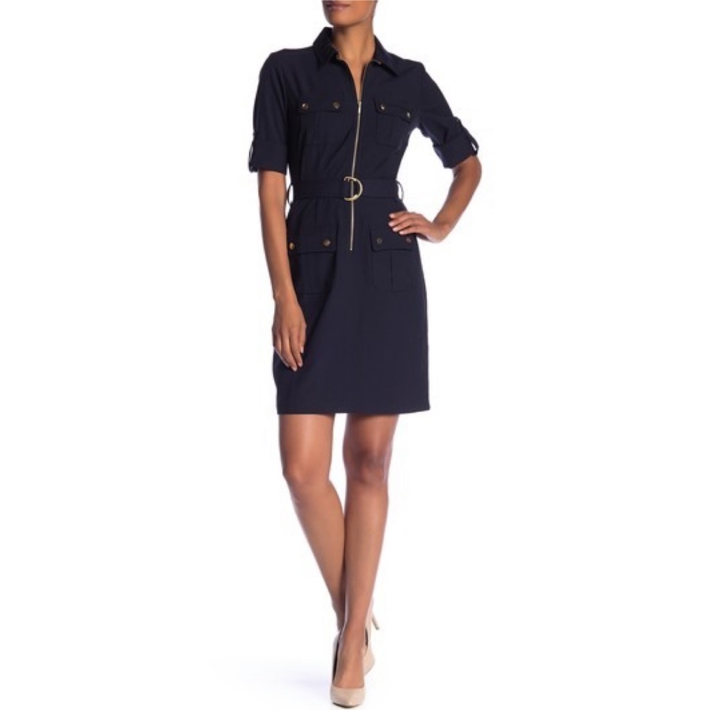 NWT ✨Sharagano 3/4 Sleeve Zip Belted Shirt Dress✨